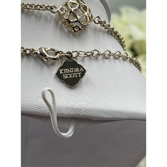 Kendra Scott “Devalyn" Puff Logo Medallion Gold Plated Long Station Necklace - Picture 6 of 12